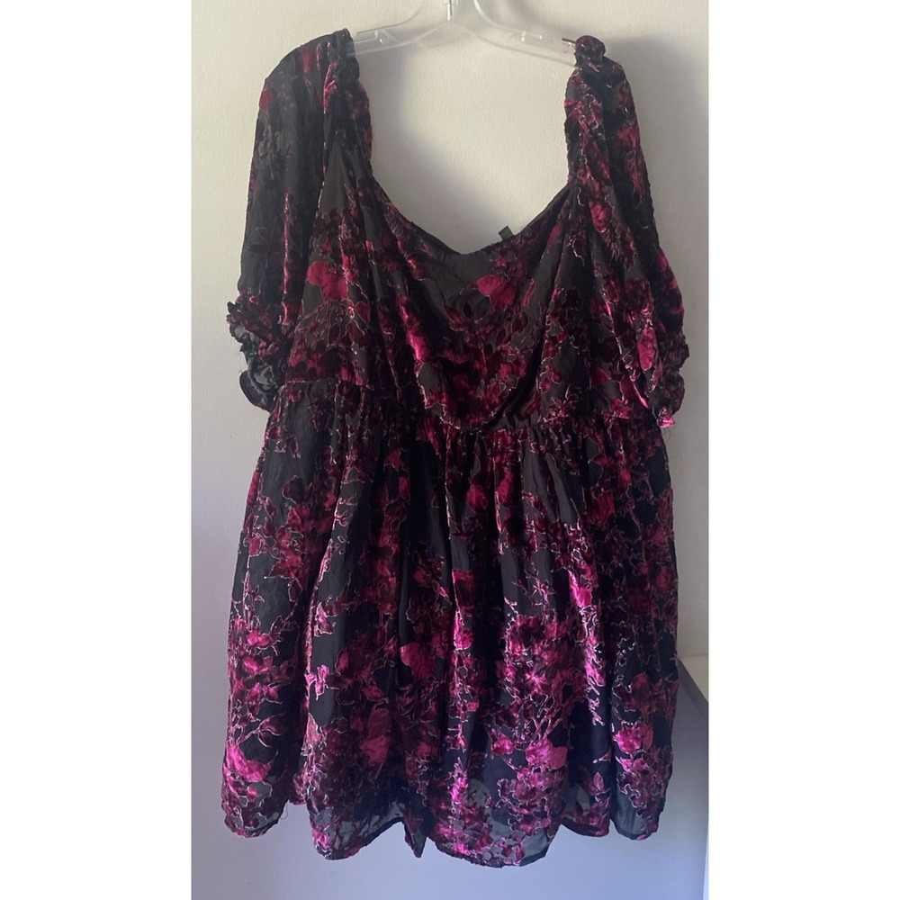 TORRID Mini Burnout Velvet Babydoll Dress Tulle Rose Black Floral Size 30 NEW